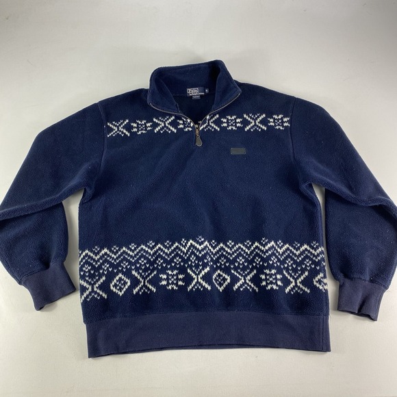 Vintage Polo Ralph Lauren Fleece Sweater Jacket Men's XL 1/4 Zip Snowflake Aztec